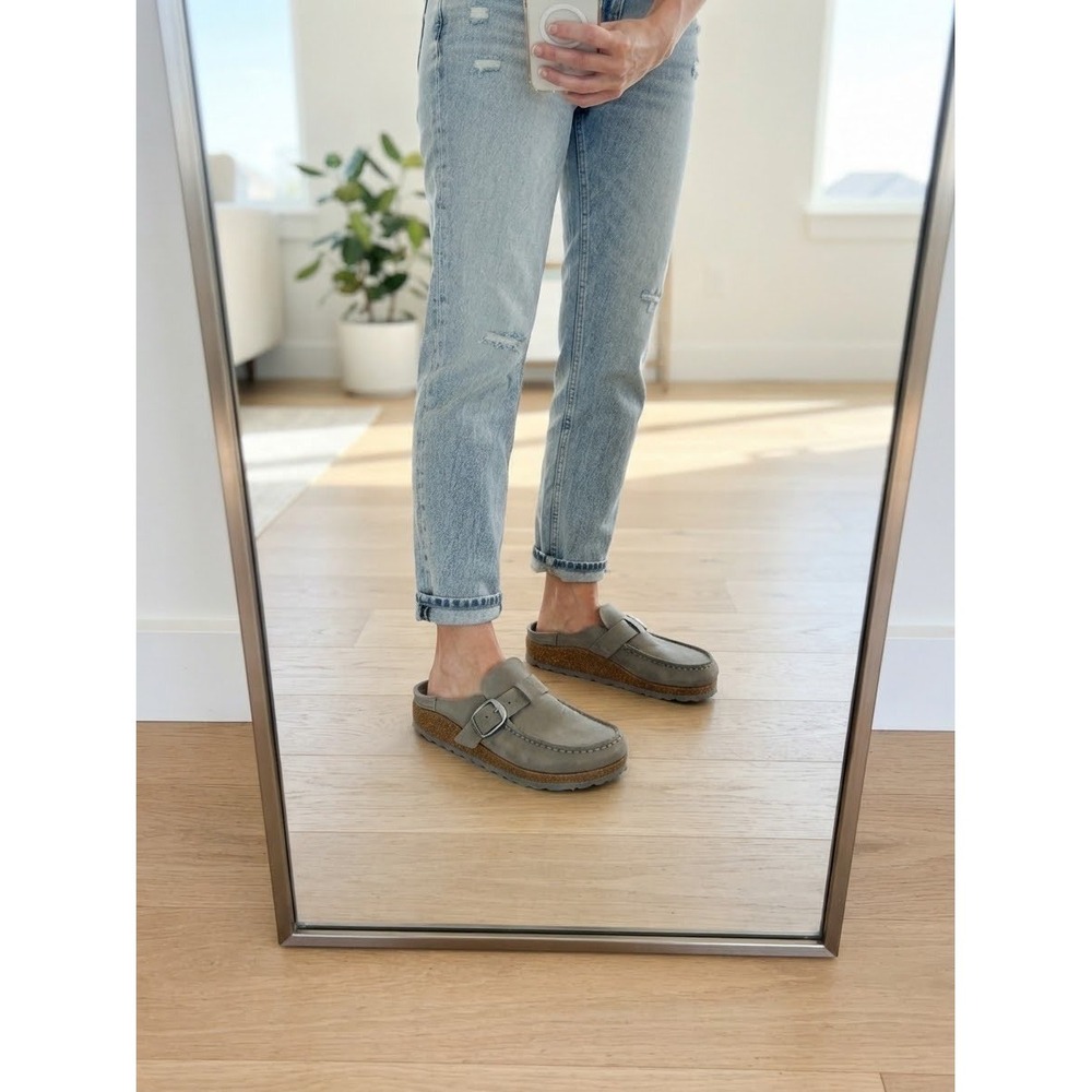 Birkenstock Buckley Gray Taupe Suede Moccasin Clogs Shoes Womens EU 38 US 7-7.5